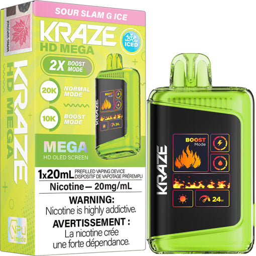 Kraze HD Mega 20k Puffs Sour Slam G Ice (Provincial) King vape shop Kraze HD Mega 20k Puffs Sour Slam G Ice (Provincial) King vape shop