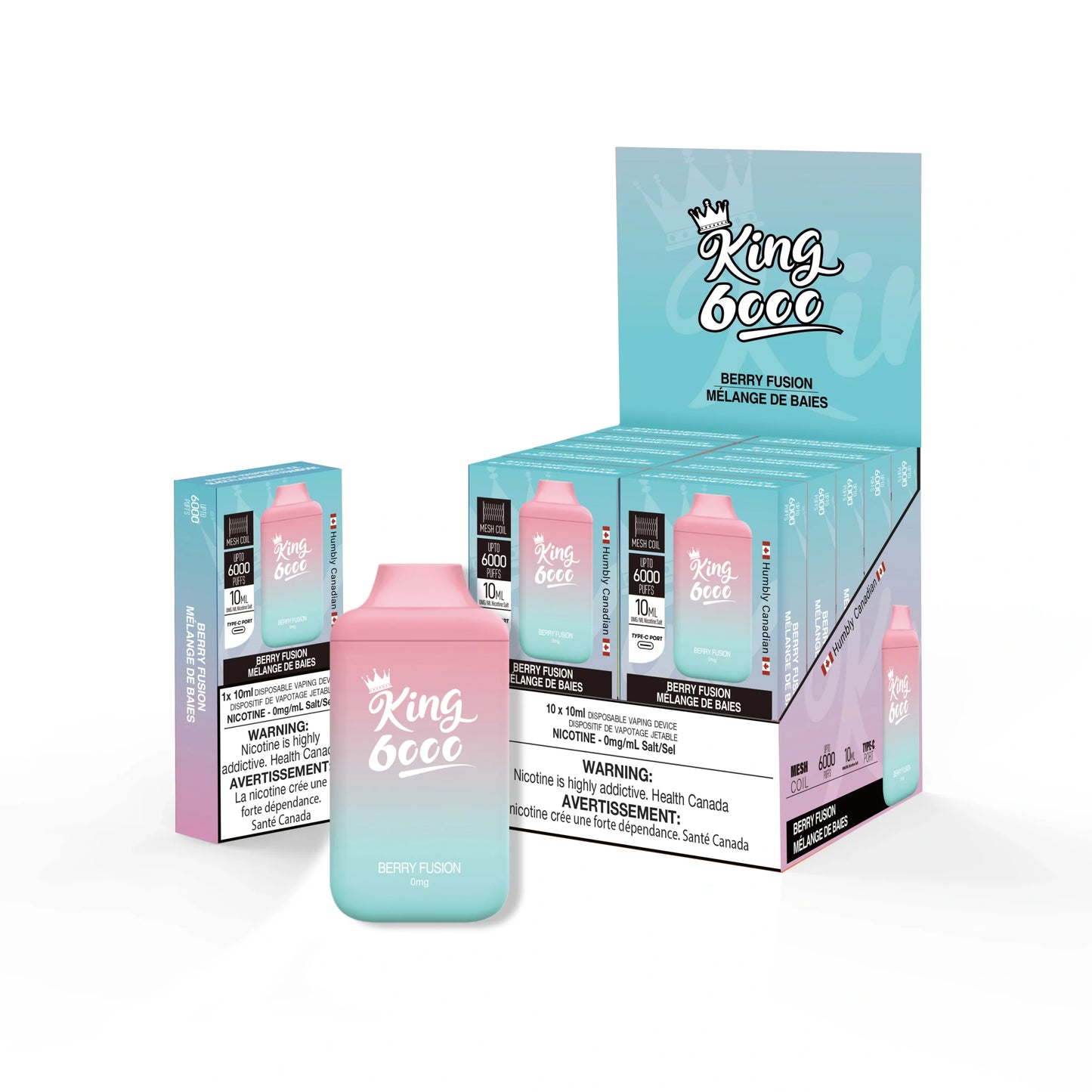 King 6000 0mg Nicotine free (4ml) Berry Fusion (Provincial tax)