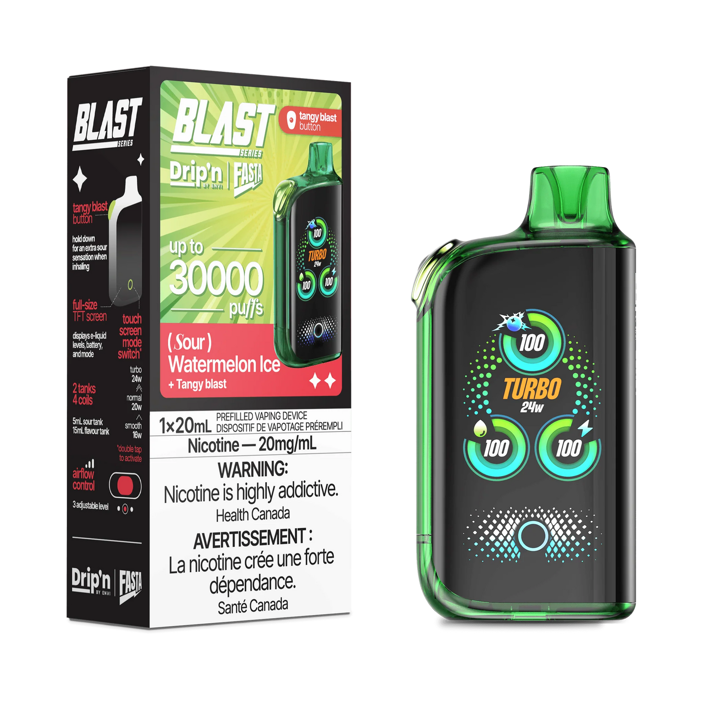 Dripn by Envi Fasta blast 30k Sour - Watermelon Ice (Provincial tax)