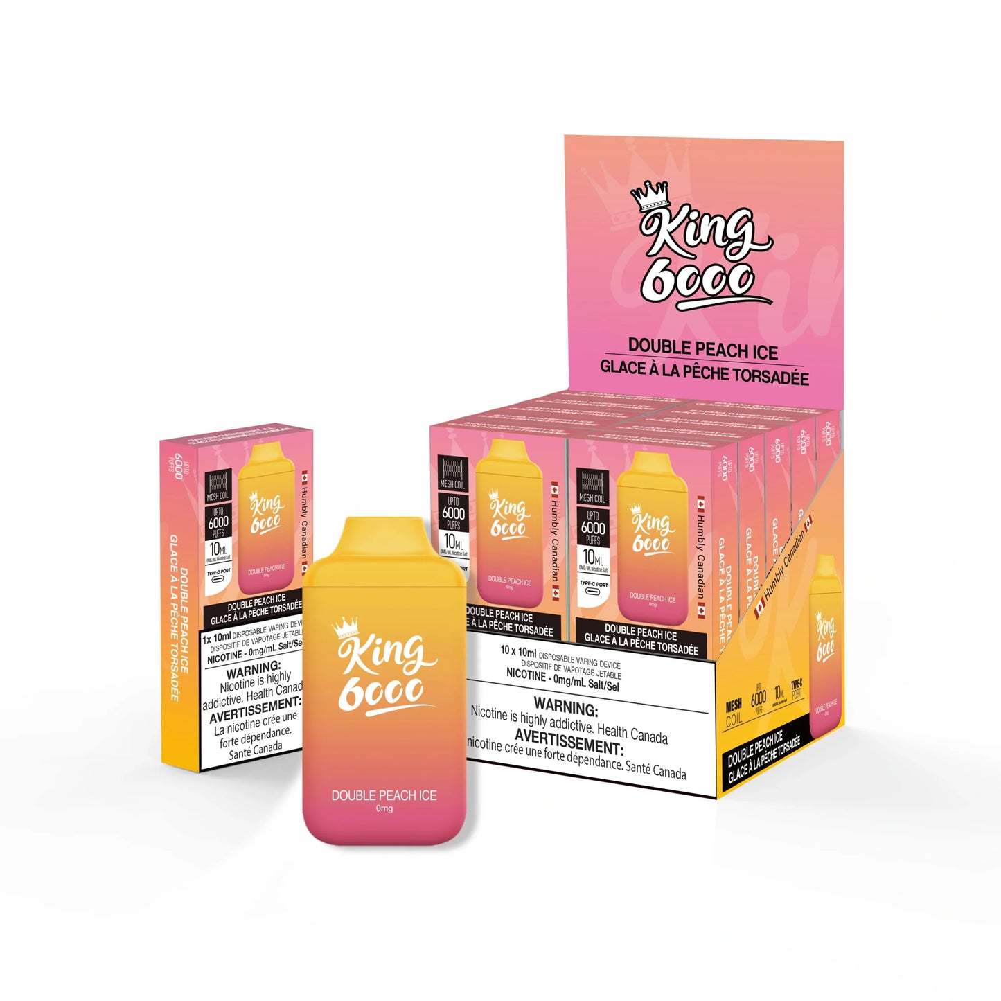 King 6000 0mg Nicotine free Double Peach Ice (Provincial tax)