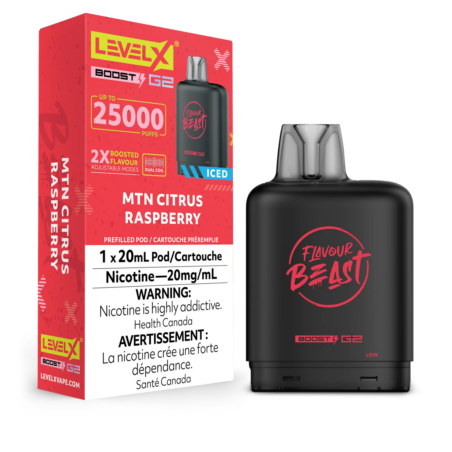 Level X Boost pod G2 25k Puffs Mtn Citrus Raspberry iced (Provincial Tax)