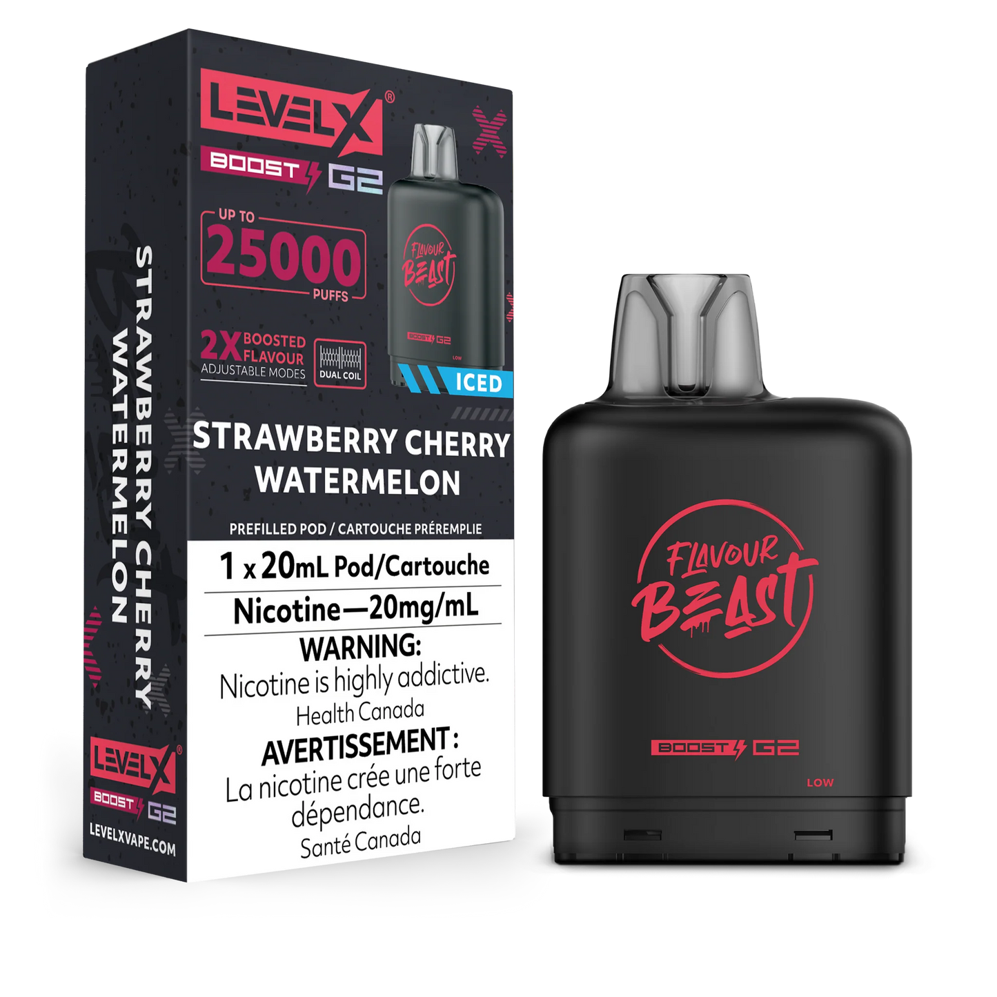 Level X Boost pod G2 25k Puffs strawberry cherry watermelon iced (Provincial Tax)