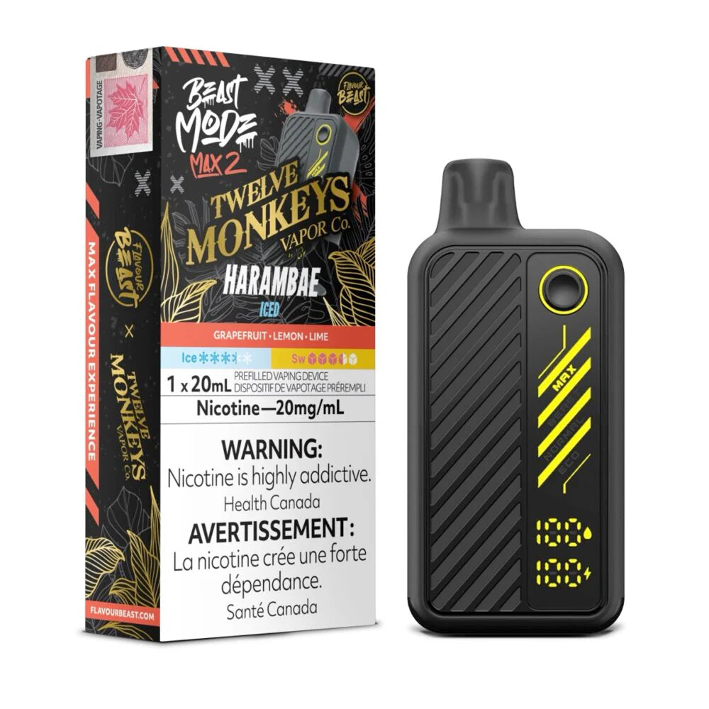 Flavour beast Beast mode max 2 50k puffs Twelve Monkey Series Harambae iced (Provincial tax)