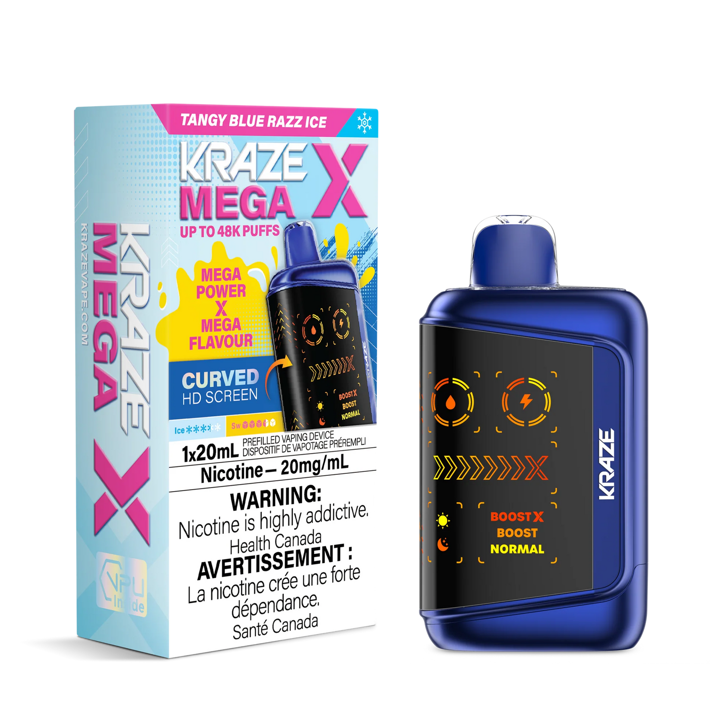 Kraze X Mega 48k puffs Tangy blue razz ice (Provincial tax)