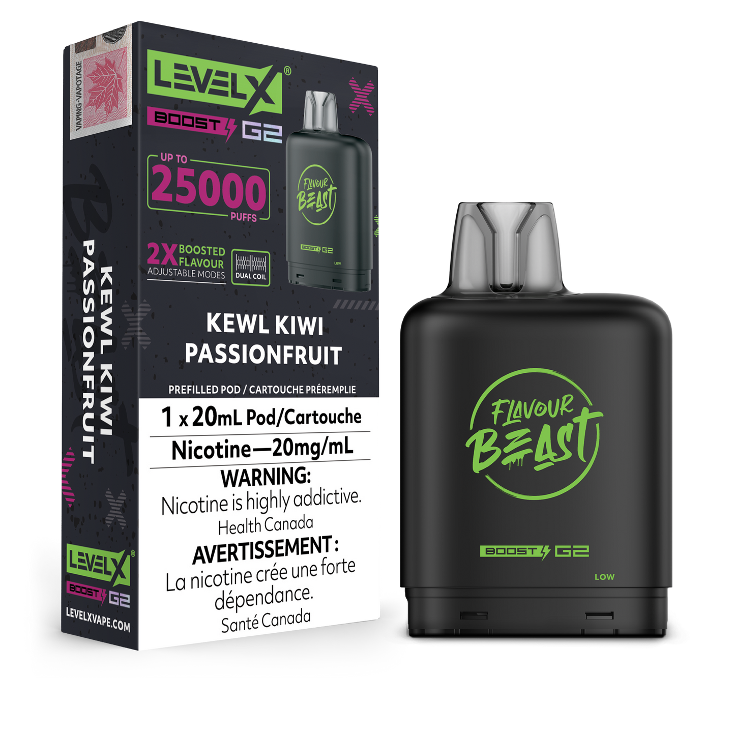 Level X Boost pod G2 25k Puffs Kewl kiwi passionfruit (Provincial Tax)