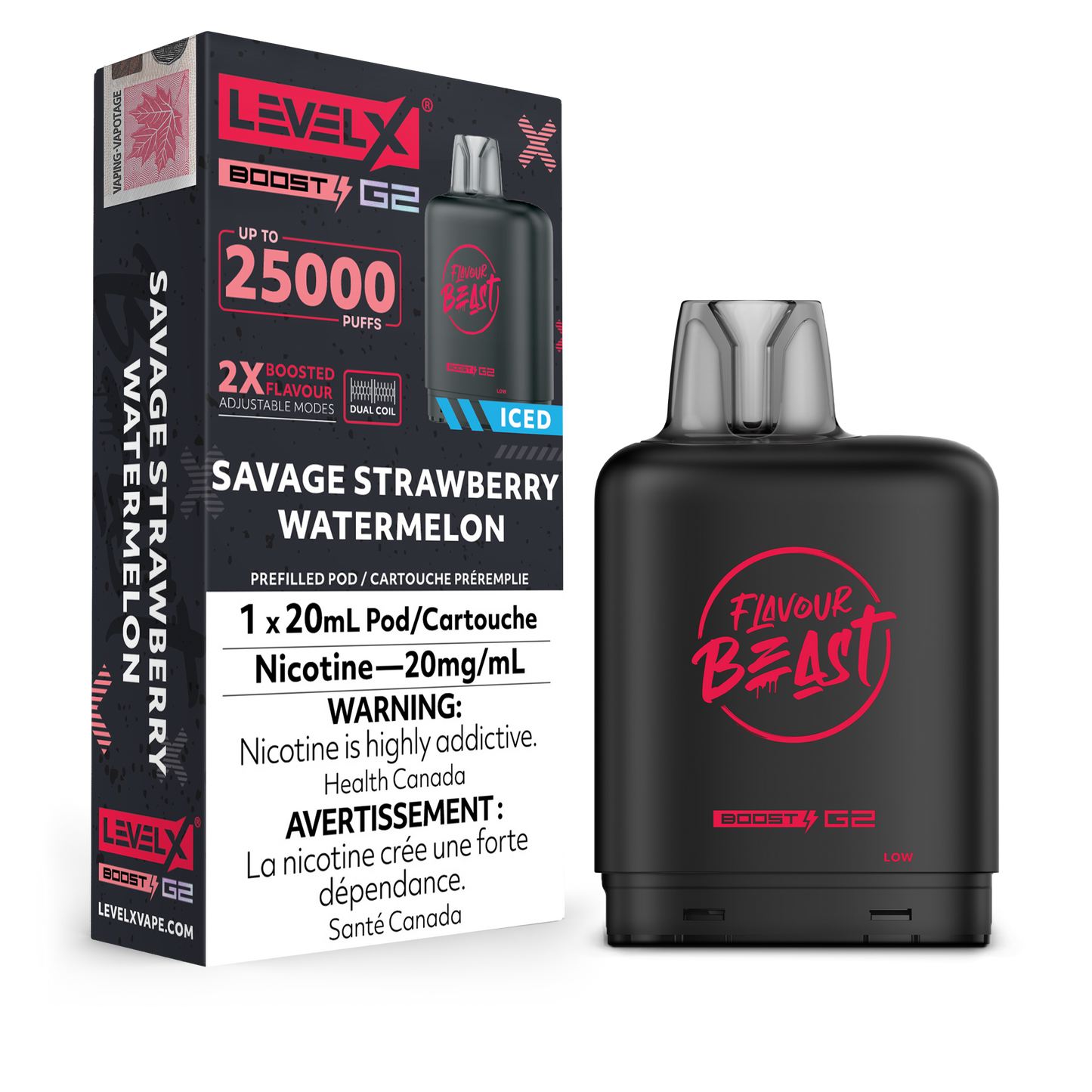 Level X Boost pod G2 25k Puffs Savage strawberry Watermelon (Provincial Tax)