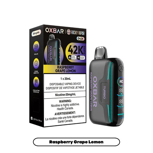 Rocky Vapor Oxbar G42k puffs Raspberry grape lemon (Provincial tax)
