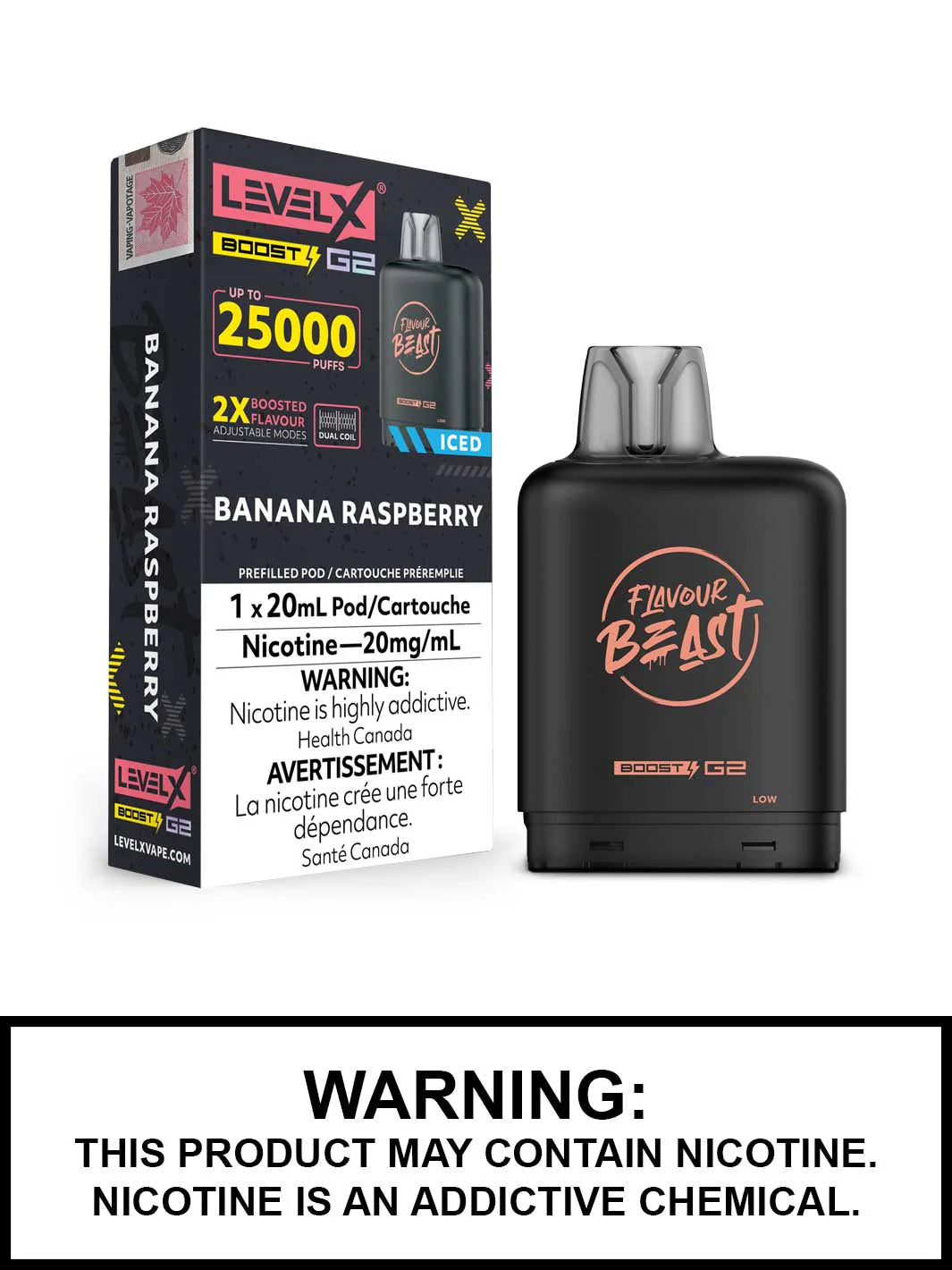 Level X Boost pod G2 25k Puffs Banana Raspberry iced (Provincial Tax)