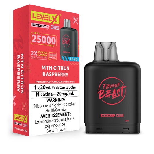 Level X Boost pod G2 25k Puffs Mtn Citrus Raspberry iced (Provincial Tax)