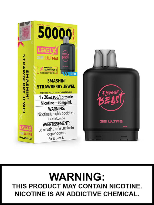 Level X G2 Ultra Flavour beast 50k pod Smashin Strawberry Jewel (Provincial tax)