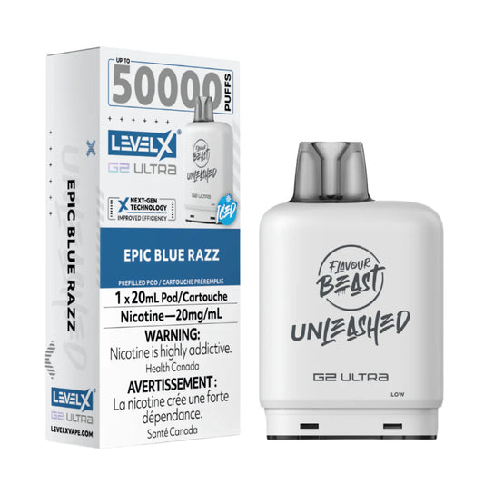 Level X G2 Ultra Flavour beast 50k pod Epic Blue Razz Ice (Provincial Tax)