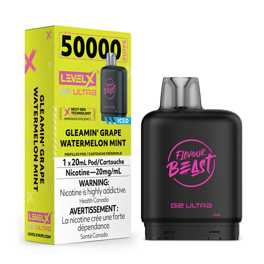 Level X G2 Ultra Flavour beast 50k pod Gleaming Grape Watermelon Mint*