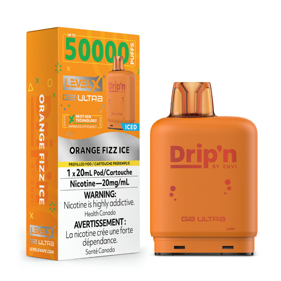 Level X G2 Ultra Dripn 50k pod Orange Fizz Ice (Provincial tax)