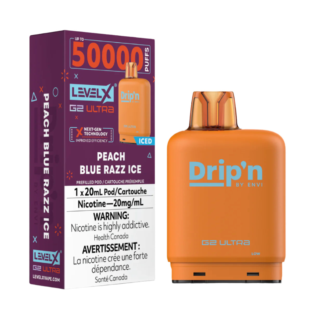 Level X G2 Ultra Dripn 50k pod Peach blue razz Ice*