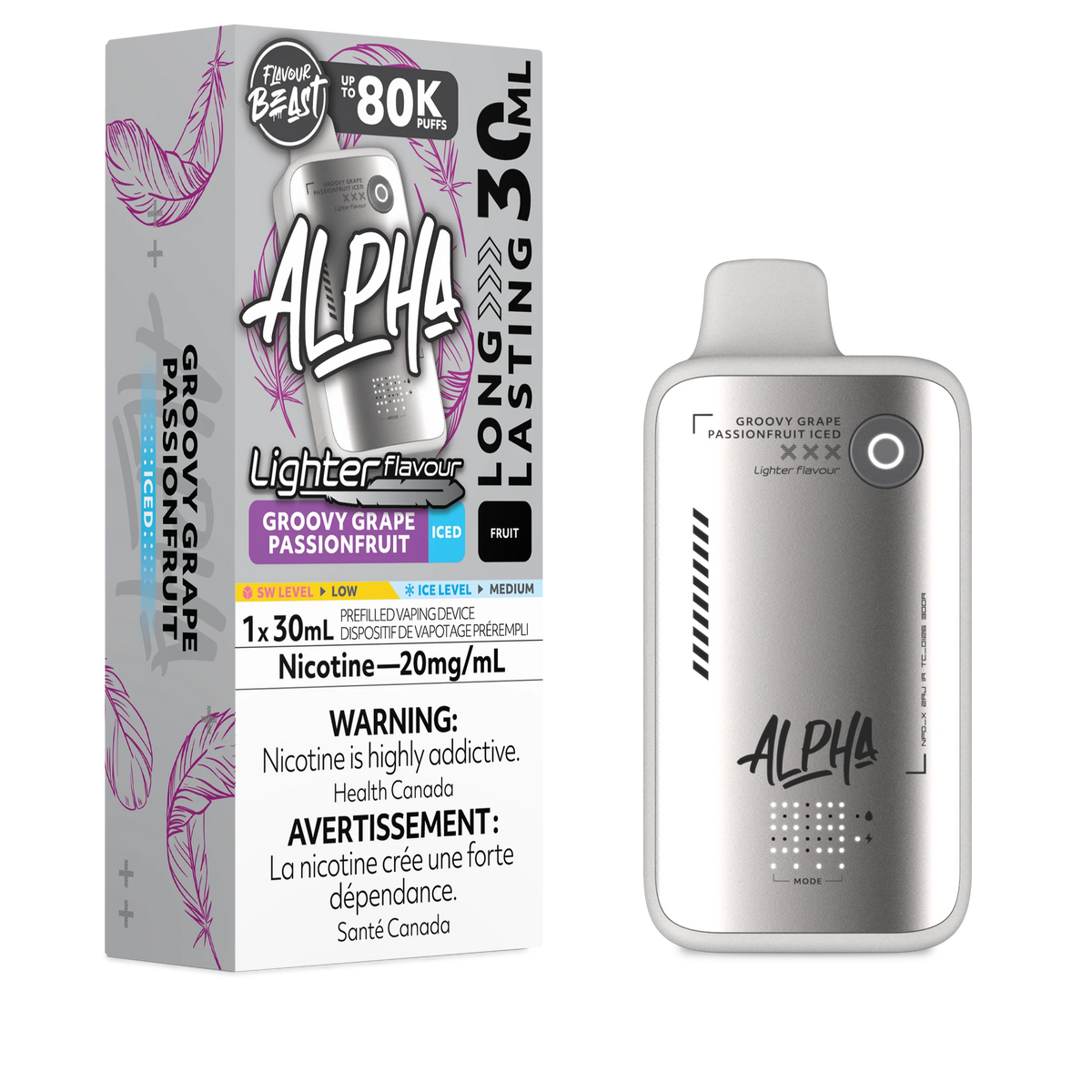 Flavour beast Alpha 80k Lighter flavour Groovy Grape Passionfruit (provincial tax)